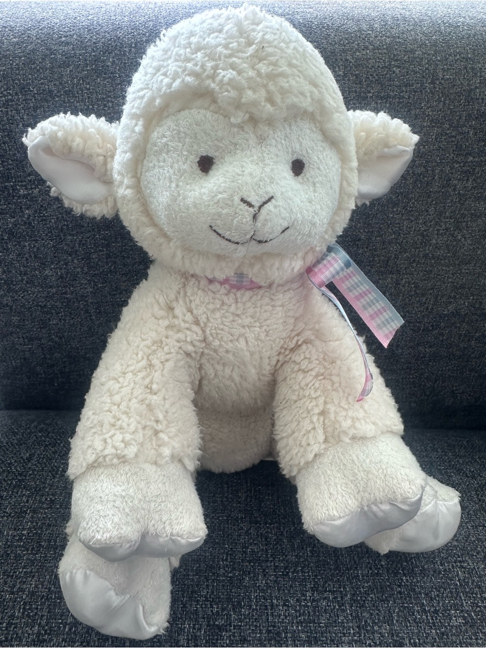 Nellie’s Plush Lamb Stuffed Animal - Cream with Pink Ribbon